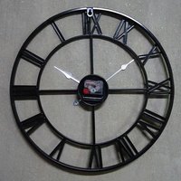 Grande Horloge Murale Ronde Rétro en Fer de Style Ancien, Mouvement Silencieux, Noir Classique, Décoration Maison pour Salon
