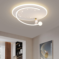 Lámpara de Techo Infantil de 50cm, 46W LED, Diseño de Astronauta y Luna, Protección Ocular, Redonda, para Dormitorio Infantil o Guardería