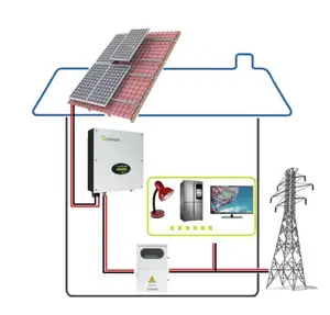 Sistem Panel surya, untuk rumah, Kit lengkap fotovoltaik 10KW 15kW rumah tangga PV Hybrid Inverter sistem dengan 48-51v cadangan baterai