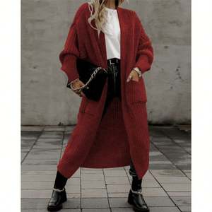 2025 automne nouveau femmes décontracté couleur unie revers avec poche tricoté pulls pull - Product Image 2