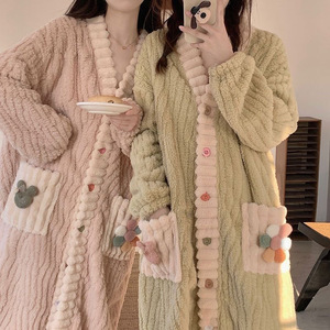 <strong>Women's</strong> Winter Flannel Pajamas Cardigan Autumn Warm Home Wear Ladies Sleepwear 2PCS Set Coral <strong>Fleece</strong> Bathrobe Thermal <strong>Pyjamas</strong> - Product Image 4