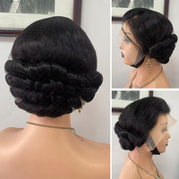 Perruque Lace Front 13x4, Cheveux Humains Courts Bouclés Crépus de 6 Pouces, Coupe Pixie Afro Rétro Bouclée, Perruques Sans Colle pour Femmes Noires
