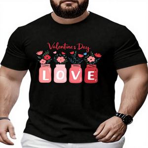 Camiseta con Estampado de Corazón de San Valentín, Talla Grande, Cuello Redondo, Manga Corta, Unisex, Informal, 100% Algodón, Jersey de 180g - Product Image 1