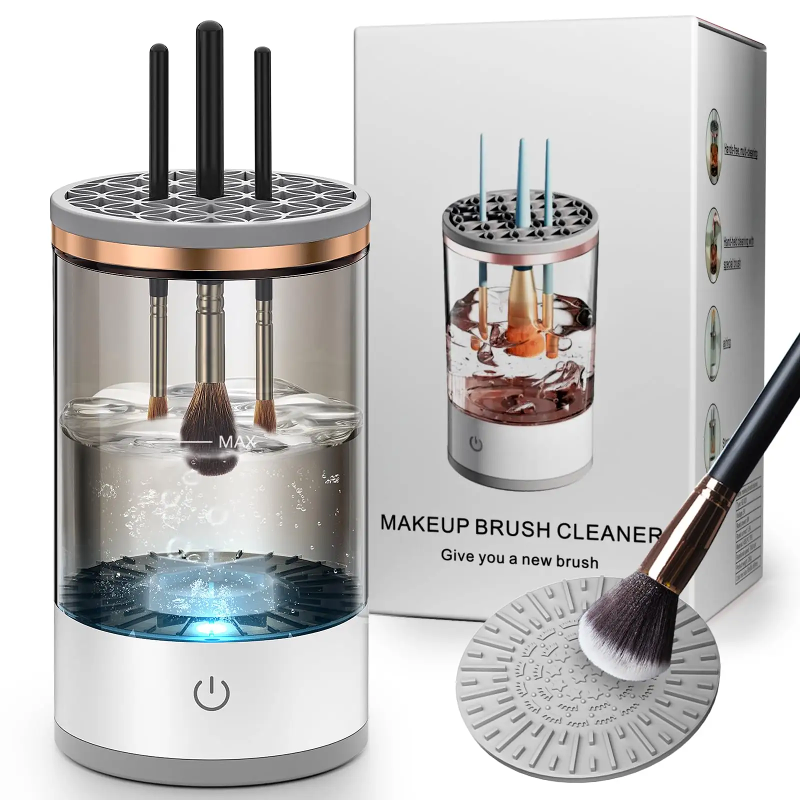 Machine de nettoyage de brosse de maquillage électrique portable Machine de nettoyage de brosse de maquillage USB avec tapis de nettoyage de brosse de maquillage