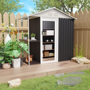 Caseta de jardín metálica con estanterías, 6 x 4 pies, con puerta de lamas, para almacenamiento exterior en patio y jardín, desde almacén de EE. UU. - Product Image 4