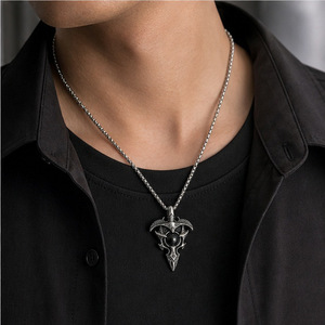 Collier pendentif aigle Yunnique pour homme, en argent tibétain, design géométrique, serti clos, chaîne de pull, cadeau - Product Image 4