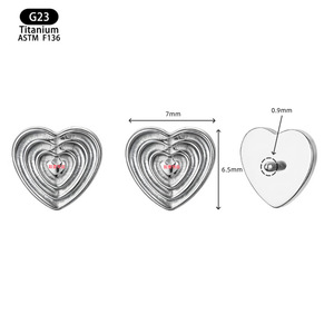 Bijoux de piercing en titane F136 en forme de cœur, 7 mm x 6,5 mm, clous d'oreilles unisexes, tête de remplacement - Product Image 1