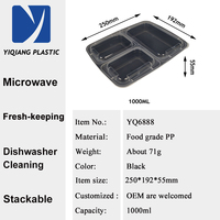 Récipient alimentaire en plastique jetable de 1000ml 3 compartiments rectangulaire moulé par injection micro-ondable et empilable