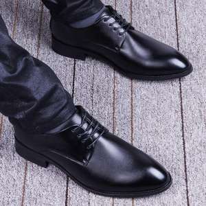 Chaussures habillées en cuir pour hommes, à bout pointu, à lacets, rehaussantes, pour affaires, mariage, décontractées, tendance, jeunesse - Product Image 2