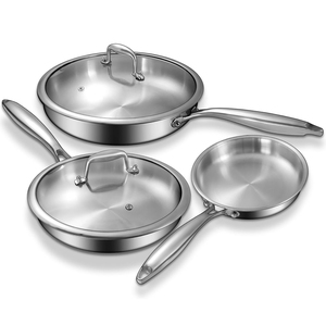High Quality No Coating Stainless Steel Handles Gas <b>Induction</b> 6-Piece Triply Stainless Steel Frying Pan Cookware Set - Product Image 1