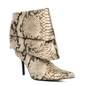 Botines de tacón alto fino con estampado de serpiente personalizado, talla grande 46, punta fina, estilo holgado, parte superior ancha plisada, zapatos sueltos para mujer - Product Image 6