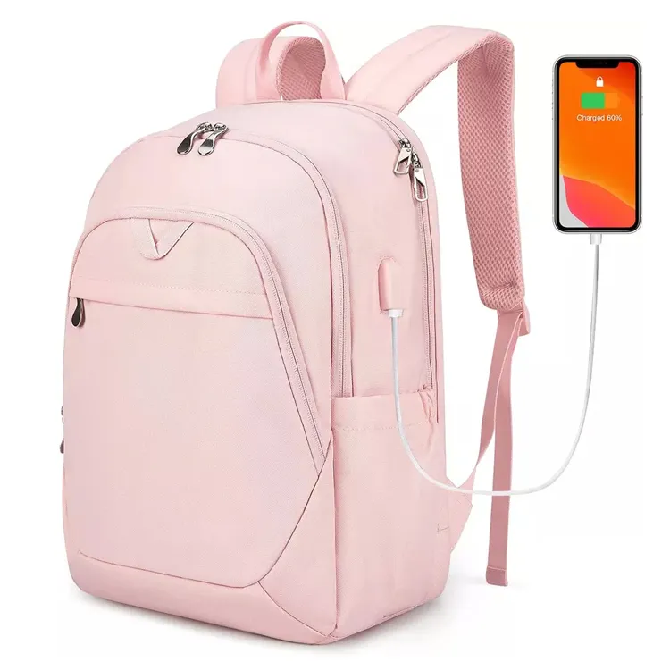 hot sale custom computer notebook bag pink women's laptop backpack for 15.6"laptop