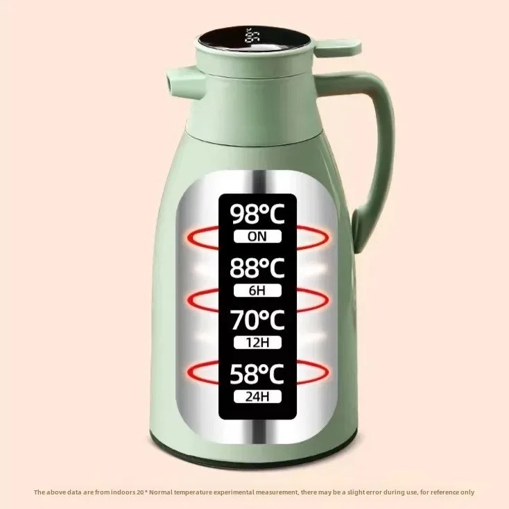 Smart Kitchen Eco-Friendly Handgrip Thermal Water Bottle Digital Temperature Display 1/1.3/2L Glass Liner Vacuum Flask 24-36