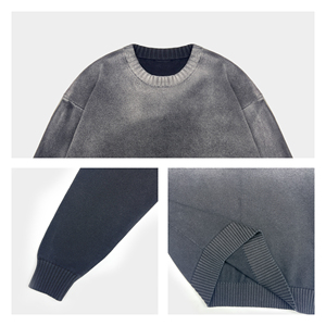 Áo len nam dáng rộng cổ tròn 100% cotton dệt kim, áo len phối màu phong cách đường phố mùa đông - Product Image 6