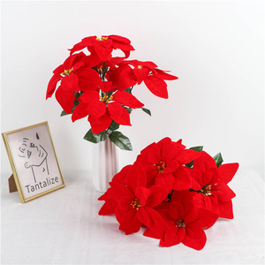 Christmas Artificial Red Flower Silk Red Flower Artificial Bush Red Velvet Christmas Flower - Product Image 1