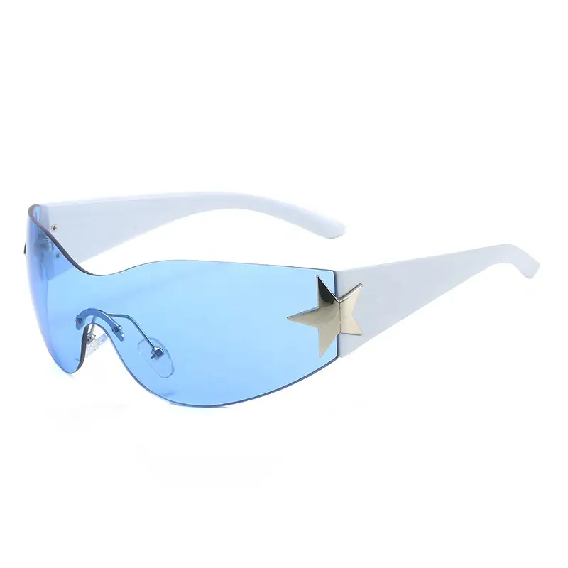 Динамические цельные солнцезащитные очки без оправы, изогнутые зеркальные солнцезащитные очки со звездами, модные велосипедные очки для улицы