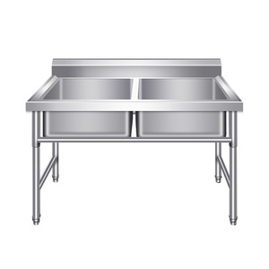 Baihe Commercial Stainless Steel Double Sink 304 Grade Kitchen Dishwashing Sink For Canteen And Restaurant Use - Product Image 1