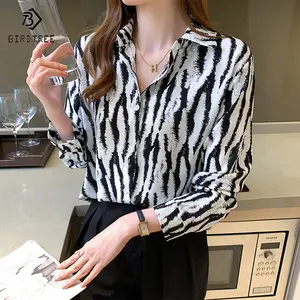 Zebra bedrucktes Hemd Frau Frühling New Loose European Style Langarm Chiffon Blusen Shirts Tops für den Herbst T33014X