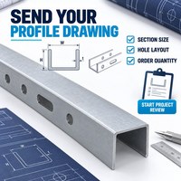 Profil en U photovoltaïque en acier ouvert, sur mesure (largeur, hauteur, épaisseur, longueur et trous), avec revêtement Zn-Al-Mg, fabriqué selon les plans