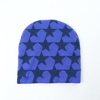 Gorro de punto Jacquard de lana 100% con patrón de Corazón Azul Marino Unisex gorro de invierno suave y cálido gorro de punto para hombres y mujeres 100% gorro de lana