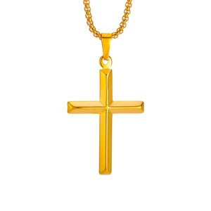 Collar con Colgante de Cruz para Hombre, Acero Inoxidable, Chapado en Oro de 18K, Cadena Rolo, Fe Cristiana, Duradero, Antideslustre, Hipoalergénico - Product Image 2