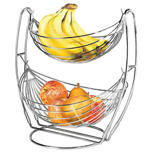 Metal Double Hammock Fresh Fruit wire Basket 2-Tier Storage Rack Display Stand Holder