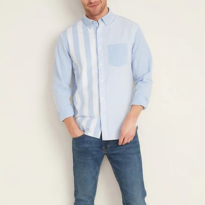 <span class=keywords><strong>Camicia</strong></span> da uomo a maniche lunghe Casual blu chiaro di nuovo stile personalizzato camicie antirughe in cotone <span class=keywords><strong>Oxford</strong></span> a blocchi colorati da uomo - Product Image 4