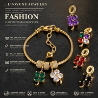 LUOYUNE Charme Interchangeable Trèfle à Quatre Feuilles en Laiton Plaqué Or 18K avec Zircon 5A Couleurs Assorties pour Vente en Gros ODM