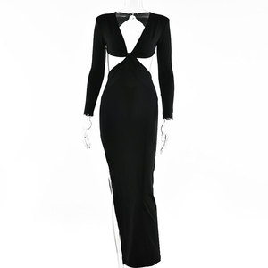 <span class=keywords><strong>Vestido</strong></span> <span class=keywords><strong>Midi</strong></span> fruncido con hombros descubiertos para mujer, <span class=keywords><strong>vestido</strong></span> Sexy de manga larga con espalda descubierta y abertura lateral para fiesta y Noche - Product Image 6