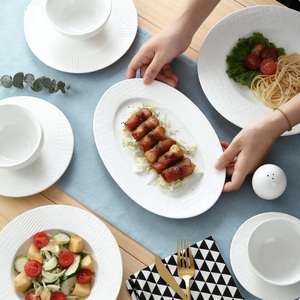 White Porcelain Simple Ceramic Plate Mug Tableware Coffee Salad Soup Rice Bowl <b>Dinnerware</b> <b>Set</b> for Hotel Restaurant - Product Image 3