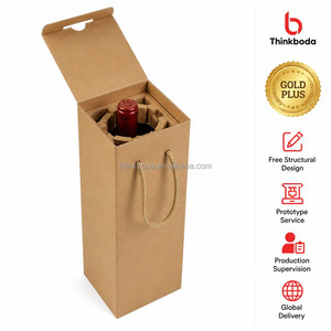 Boîte cadeau professionnelle personnalisée pour <span class=keywords><strong>bouteille</strong></span> <span class=keywords><strong>de</strong></span> vin unique en carton kraft avec poignée en corde tressée, couvercle rabattable et poignée intérieure à rabat - Product Image 1