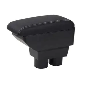 中国汽车双层滑动USB充电器设计黑色pu真皮汽车扶手控制台盒东风E11K