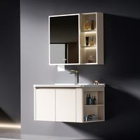 Meuble-lavabo Lite Lux All-Al Float, double porte battante, rangement latéral, miroir LED anti-buée à 2 portes, vasques en céramique intégrées, pour maison et hôtel