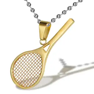Kalung liontin raket tenis baja tahan karat, Kalung Olahraga Perhiasan unik modis