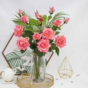 Charmante fleur de Rose artificielle en Latex, 3 têtes, Roses décoratives