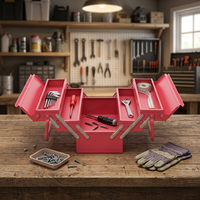 Boîte à outils métallique pliable cantilever rouge, 3 niveaux, 5 plateaux, organisateur d'outils multifonctionnel, double poignée, OEM/ODM/OBM