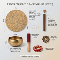 Kit de méditation pour le yoga à domicile avec bol sonore en cuivre, 20-25 bâtonnets d'encens, coussin de sol japonais de 40 cm, kit de pleine conscience