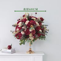 Boule de fleurs en soie rouge bordeaux vintage, rose champagne et eucalyptus, centre de table de mariage, décoration de table, vente en gros