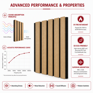 Pannelli Acustici in Impiallacciatura di Legno Naturale, Parete <span class=keywords><strong>a</strong></span> Doghe in Legno Akupanels per <span class=keywords><strong>Casa</strong></span>, Ufficio, <span class=keywords><strong>Studio</strong></span>, Decorazione Murale Insonorizzante - Product Image 4