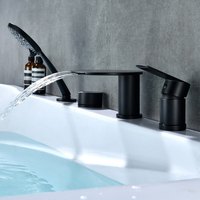 Robinet de baignoire WEIHAO en chrome poli à montage sur pont, avec bec large et plat, douchette à main incurvée, mitigeur de bain pour la maison et l'hôtel