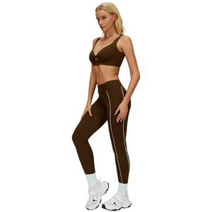 Conjunto Deportivo para Mujer, <span class=keywords><strong>Top</strong></span> Corto Sexy con Aberturas, Sudadera y Leggings de Cintura Alta sin Costuras, Conjunto de Yoga para Dama - Product Image 5