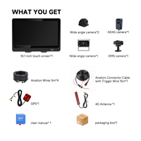Caméra de recul avec écran tactile GPS WIFI 4G, moniteur de tableau de bord 10,1 pouces, enregistreur vidéo DVR, vision nocturne, enregistrement en boucle, IP68
