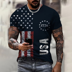 세련된 디자인 남성 패션 승화 티셔츠 사용자 정의 상의 캐주얼 대형 의류 미국 국기 패턴 미국 남성 티셔츠 - Product Image 4