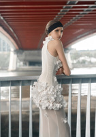 Robe de mariée sirène sans bretelles à pétales 3D personnalisée pour femme, élégante et tendance