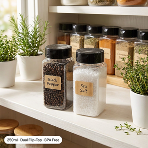 Clear Pet Plastic Square Spice Jars 250Ml Seasoning <strong>Blend</strong> <strong>Bottle</strong> With Seal Liner Slip Inside Condiment - Product Image 4