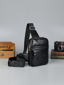 Bolso de Pecho con Diseño de Piel de Cocodrilo, Bolso Bandolera Pequeño de Cuero Genuino para Hombre, Bolso para Teléfono Móvil, Estilo Urbano Minimalista - Product Image 4