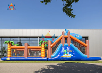 Toboggan gonflable à obstacles en forme de requin, en PVC, respectueux de l'environnement, pour jeux aquatiques pour enfants, usage commercial, fêtes en plein air, course, jeu d'amusement