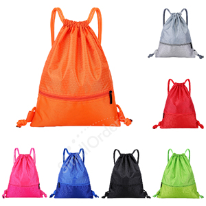 Custom Outdoor Travel Waterproof Polyester Promoted Drawstring Sportpacks Bag with Zipper Pocket Drawstring Sport Backpack Bags