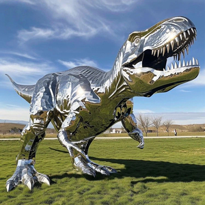 منحوتة ديناصور كبيرة الحجم من الفولاذ المقاوم للصدأ لتزيين الحدائق العامة في المدينة - Product Image 1