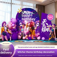 Toile de fond numérique en panneau KT, motif dessin animé mignon et moderne 'Witch Hunter Squad', pour fêtes d'anniversaire des filles de 10 ans, séances photo en hôtel et événements festifs